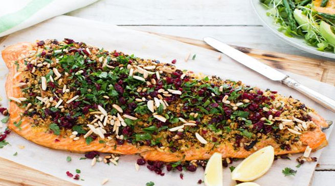 Nadia Lim's Christmas Regal Salmon with Cranberry and Almond Crust