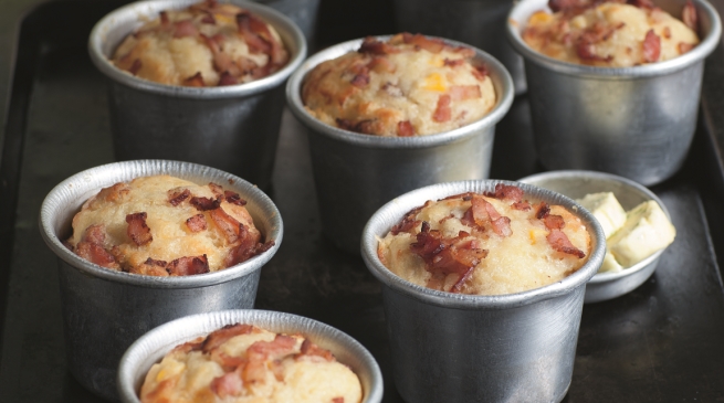 Corn and bacon muffins with chive butter