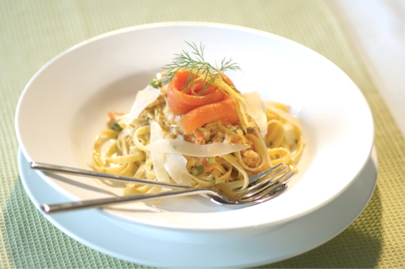 Fettuccine with smoked salmon, dill and capers