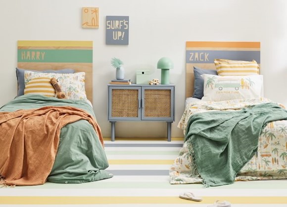 Your little surfers will love this surf inspired shared bedroom!
