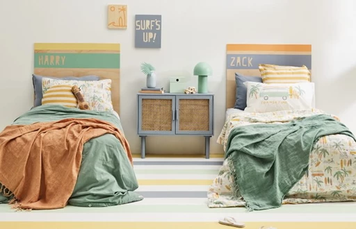 Your little surfers will love this surf inspired shared bedroom!