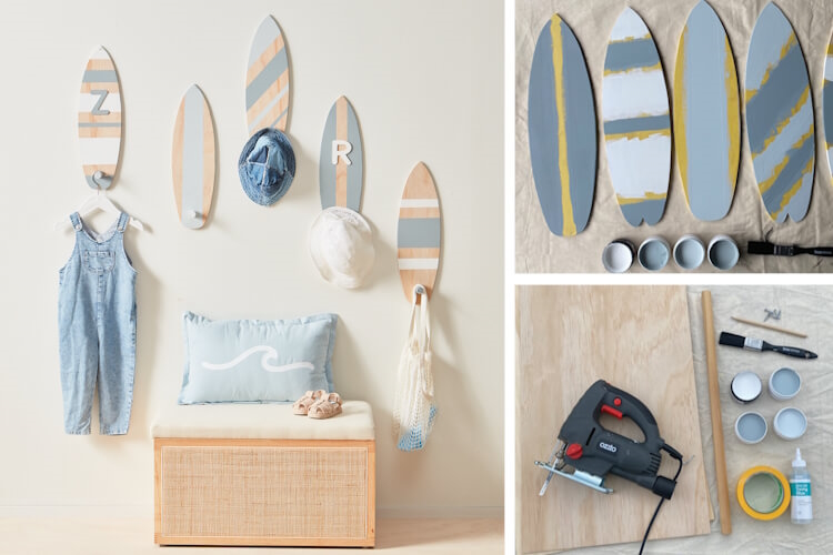 Make some cool surfboard hooks for your kids' room!